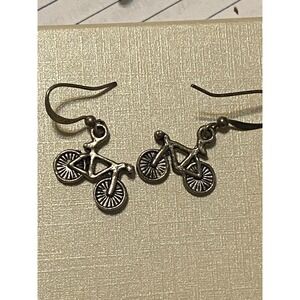 Bicycle Pierced Earrings Dangle Drop Silvertone Pedal Bike W/Backs Jewelry NWOT